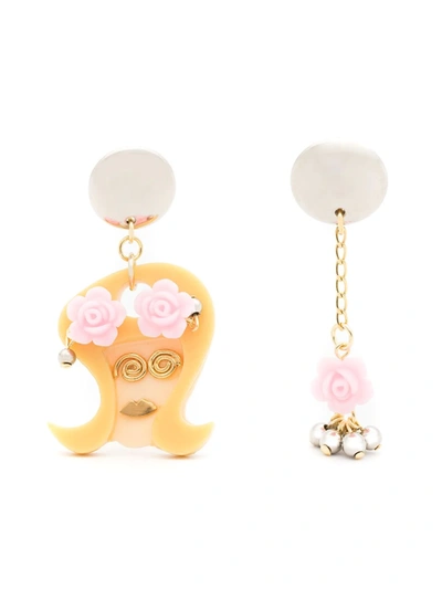 Shop Amir Slama Floral-appliqué Asymmetric Earrings In Gold