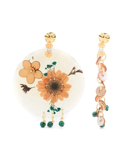 Shop Amir Slama Floral-appliqué Drop Earrings In Neutrals