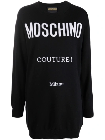 Shop Moschino Couture Logo Knitted Dress In Black