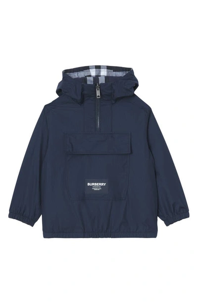 Shop Burberry Kids' Ralph Reversible Hooded Pullover Jacket In Midnight