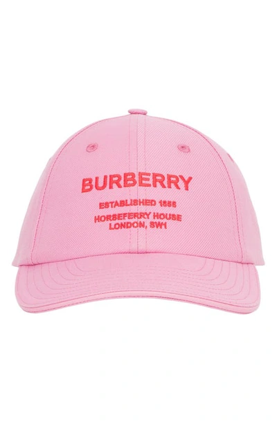 Shop Burberry Horseferry Logo Embroidered Baseball Cap In Primrose Pink