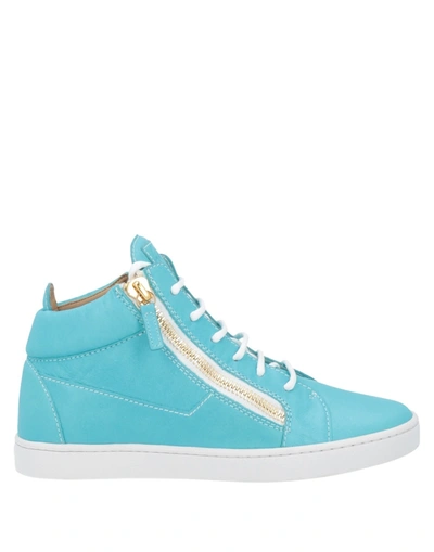 Shop Giuseppe Zanotti Woman Sneakers Azure Size 8 Soft Leather In Blue