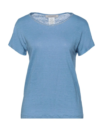 Shop La Fileria Woman T-shirt Azure Size 2 Linen In Blue