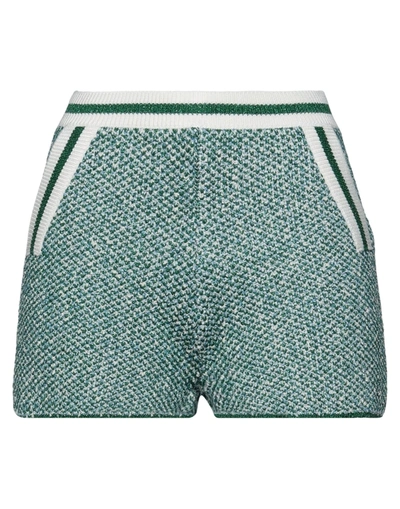 Maje Idda Metallic Jacquard-knit Cotton-blend Shorts In Green