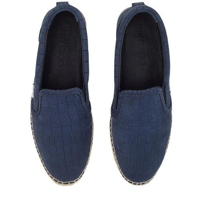 Shop Jimmy Choo Vlad Marine Blue Matt Croc Embossed Leather Espadrilles
