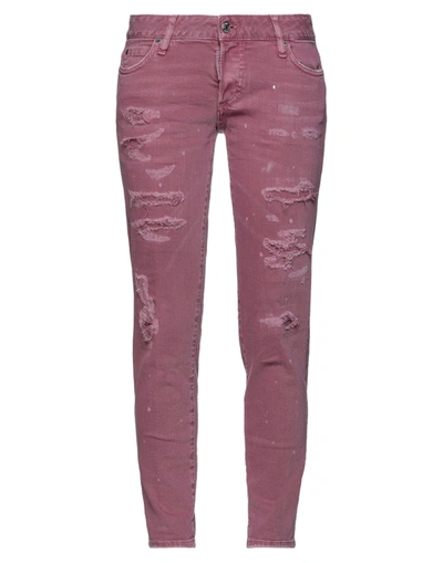 Shop Dsquared2 Woman Jeans Mauve Size 4 Cotton, Elastane, Bovine Leather In Purple