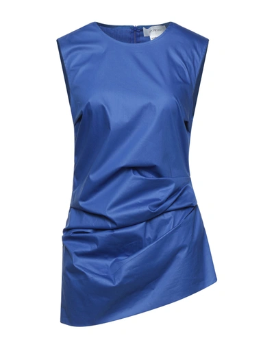 Shop Sportmax Woman Top Blue Size 6 Cotton, Polyamide, Elastane