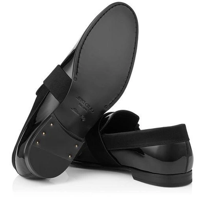 Shop Jimmy Choo John Black Patent Leather Formal Slippers With Satin Ribbon