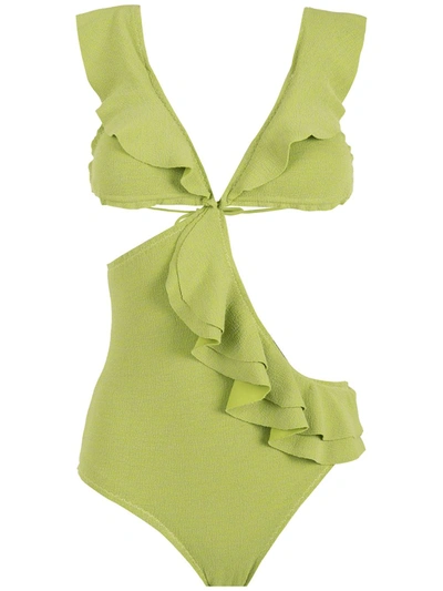 Shop Clube Bossa Ruffled Cut-out Swimsuit In Green