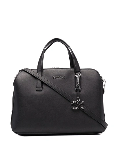 Shop Calvin Klein Logo Charm Tote Bag In Black