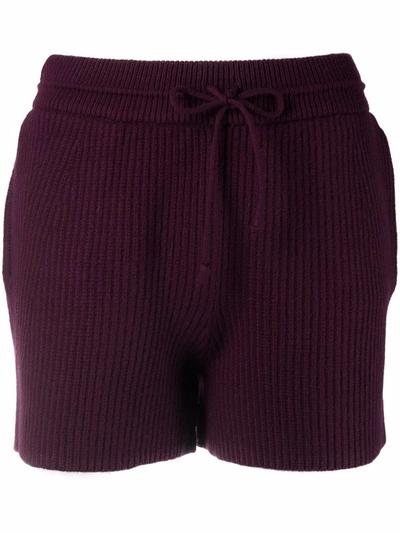 Shop Helmut Lang Ribbed-knit Tie-waist Shorts In Purple