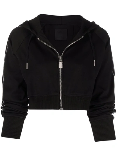 Shop Givenchy 4g Webbing Cropped Zip-front Hoodie In Black
