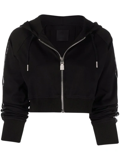 Givenchy Black Chito Edition 4g Tag Cropped Zip Hoodie In Black