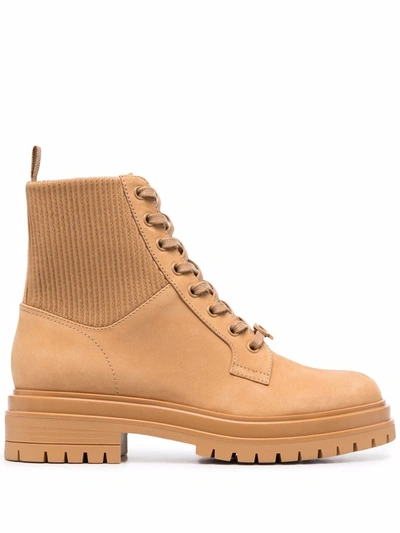 Gianvito Rossi Ribbed-panel Lace-up Boots In Neutrals