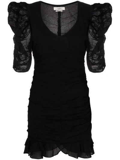 Isabel Marant Étoile Sireny Puff Long Sleeve Cotton Minidress In Black
