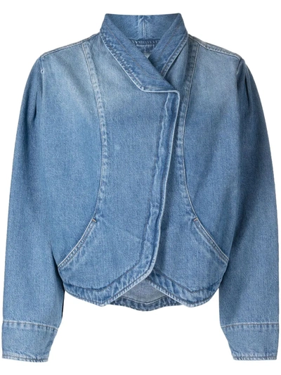 Shop Isabel Marant Puff-sleeved Concealed Denim Jacket In Blue