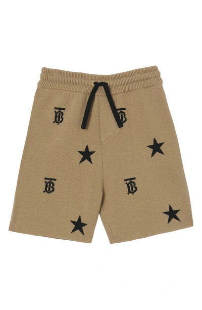 Shop Burberry Kids' Star & Tb Monogram Jacquard Wool Blend Shorts In Archive Beige