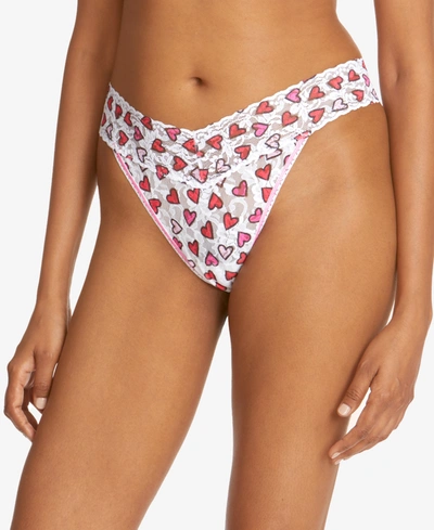 Shop Hanky Panky Original-rise Printed Lace Thong In Heartbeat