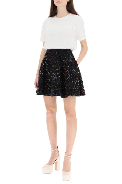 Shop Valentino Tweed Pois Mini Skirt In Black