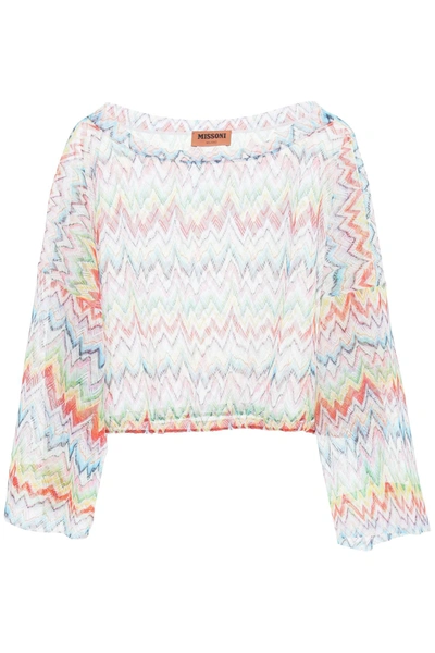 Missoni Zig-zag Printed Drawstring Beach Top In Red,blue,yellow
