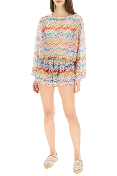 Missoni Zig-zag Printed Drawstring Beach Top In Red,blue,yellow