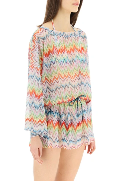 Missoni Zig-zag Printed Drawstring Beach Top In Red,blue,yellow