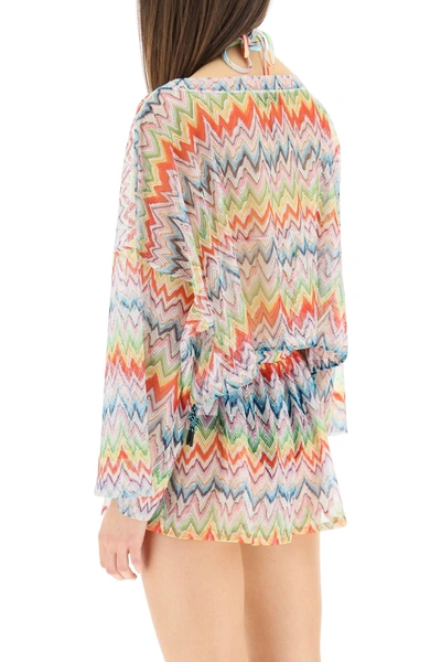 Missoni Zig-zag Printed Drawstring Beach Top In Red,blue,yellow