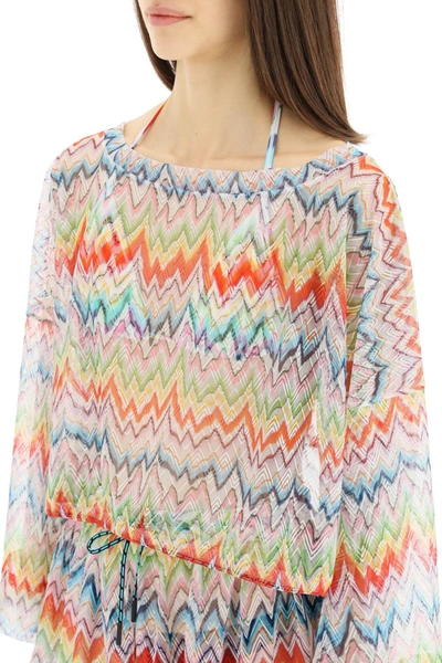 Missoni Zig-zag Printed Drawstring Beach Top In Red,blue,yellow