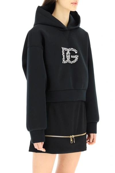 Shop Dolce & Gabbana Sweatshirt With Crystal Dg Logo In Black