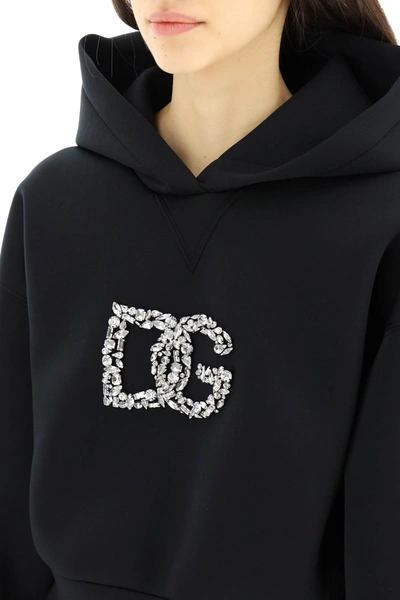 Shop Dolce & Gabbana Sweatshirt With Crystal Dg Logo In Black