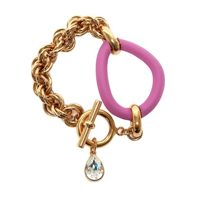 Shop Jw Anderson Oversized Link Chain Bracelet With Crystal In Gold Pink