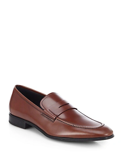 Shop Ferragamo Rocco Leather Penny Loafers In Brown