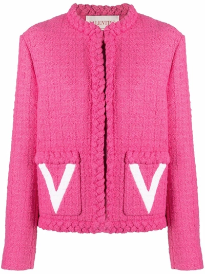 Shop Valentino Wool And Silk Blend Tweed Coat In Violet