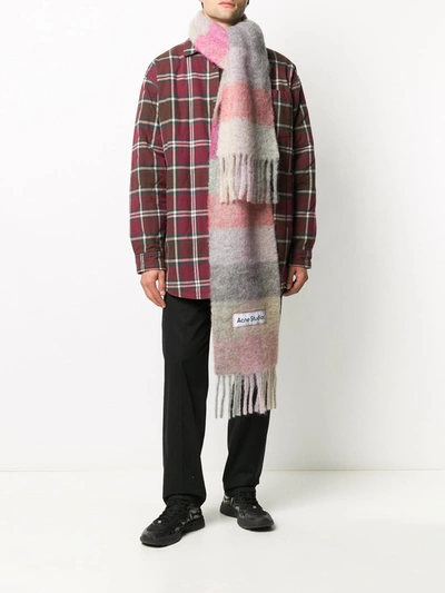 Shop Acne Studios Wool Blend Checked Scarf In Violet