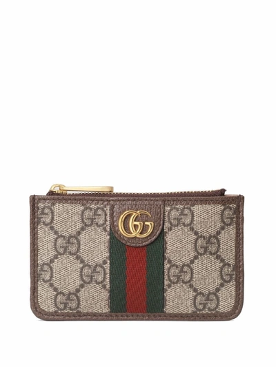 Shop Gucci Ophidia Leather Credit Card Case In Brown