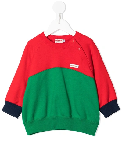 Shop Miki House Colour-block Cotton Sweatshirt In Red