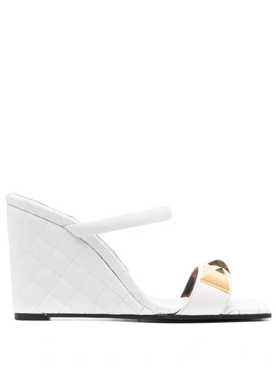 Shop Philipp Plein Matelasse Leather Wedges In White