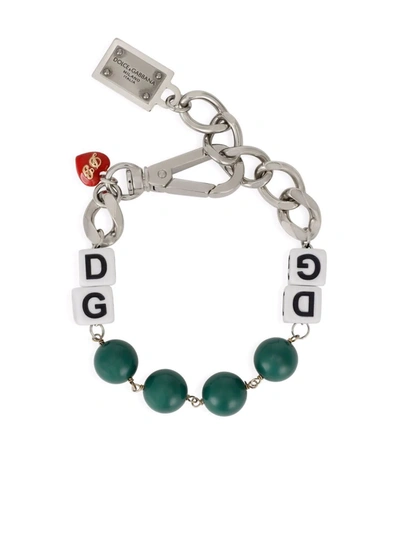Shop Dolce & Gabbana Logo Bead Bracelet In Silver