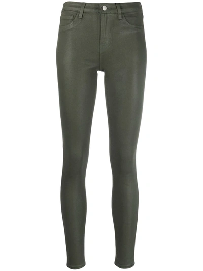 Shop L Agence Coated Skinny-fit Trousers In Green