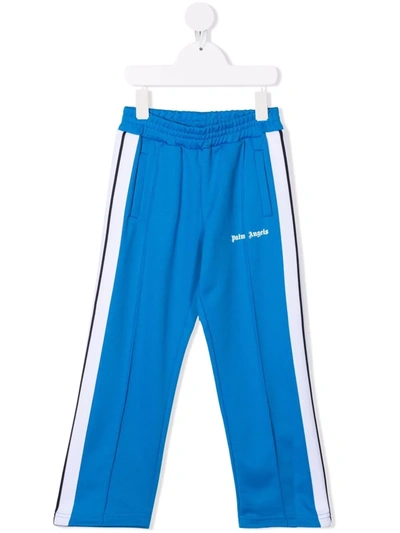 Palm Angels Kids Light Blue And White Joggers With Logo In Blue