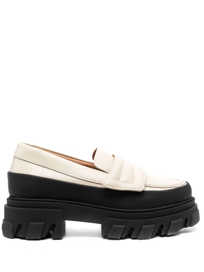 Shop Ganni Chunky-sole Leather Loafers In Neutrals