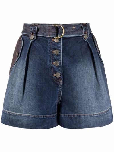 Shop Ulla Johnson Belted High-waist Shorts In Blue