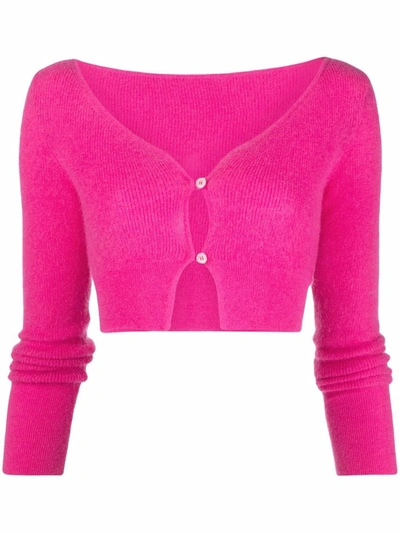 Shop Jacquemus Le Cardigan Alzou Cropped Jacket In Pink