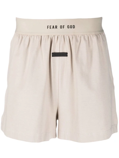 Shop Fear Of God Logo-waist Cotton Shorts In Neutrals