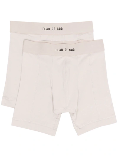 Shop Fear Of God Logo-waist Cotton Boxer Briefs In Neutrals