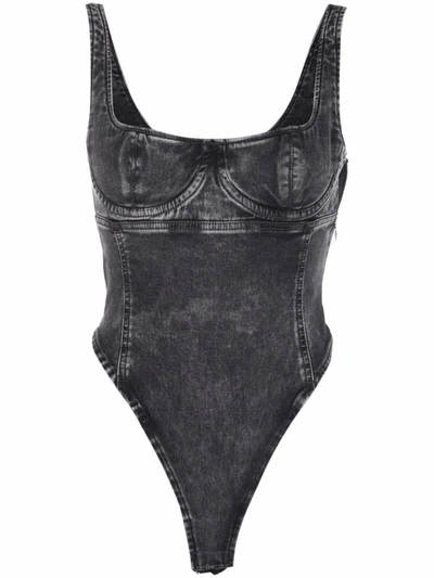 Shop Diesel D-gellert-ne Denim Corset In Grey