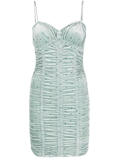 Rotate Birger Christensen Ruched Polka-dot Velvet Dress In Blue