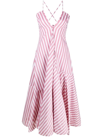 Shop Jil Sander Striped Fluted Dress In Pink