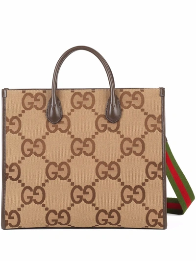 Shop Gucci Jumbo Gg Tote Bag In Brown