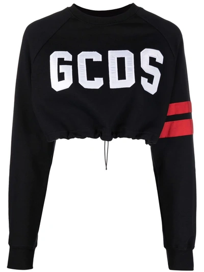 Shop Gcds Logo-print Cropped Sweatshirt In Black